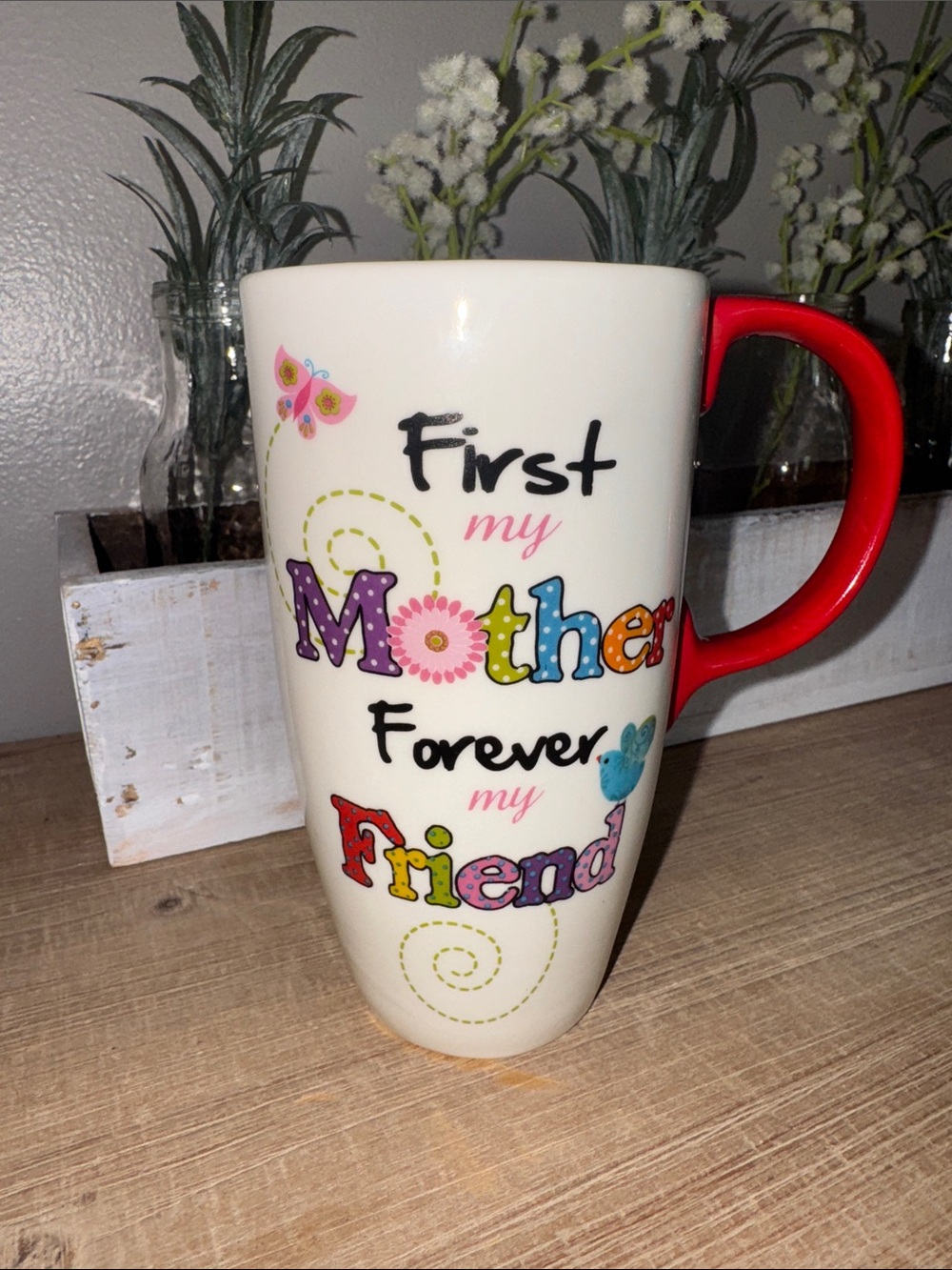 Mother & Friend Ceramic Mug - White with Red Handle